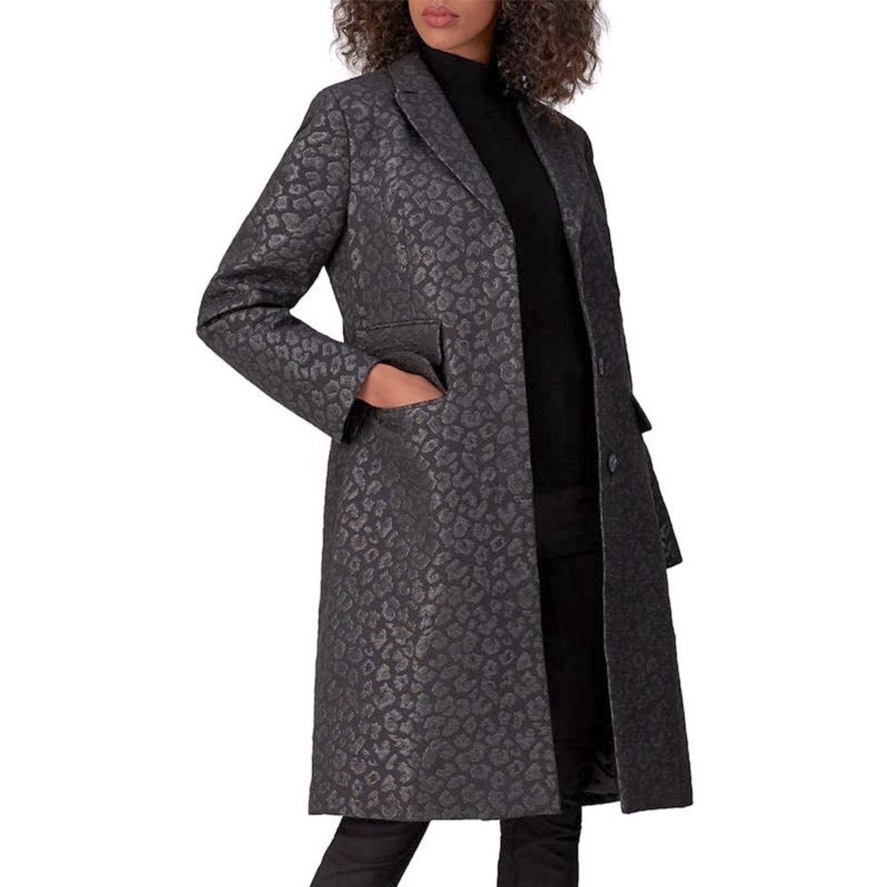 GREAT JONES Leopard Jacquard Slim Coat Jacket Blazer Button Down Lined Black XS